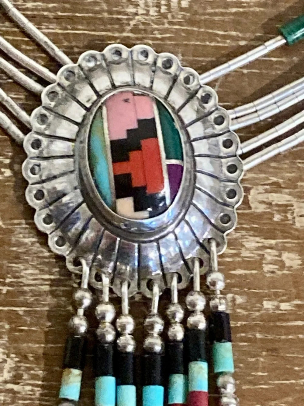 Southwestern Style Inlay Statement Necklace Y2K Style Sterling Silver QT Quoc - Picture 5 of 16